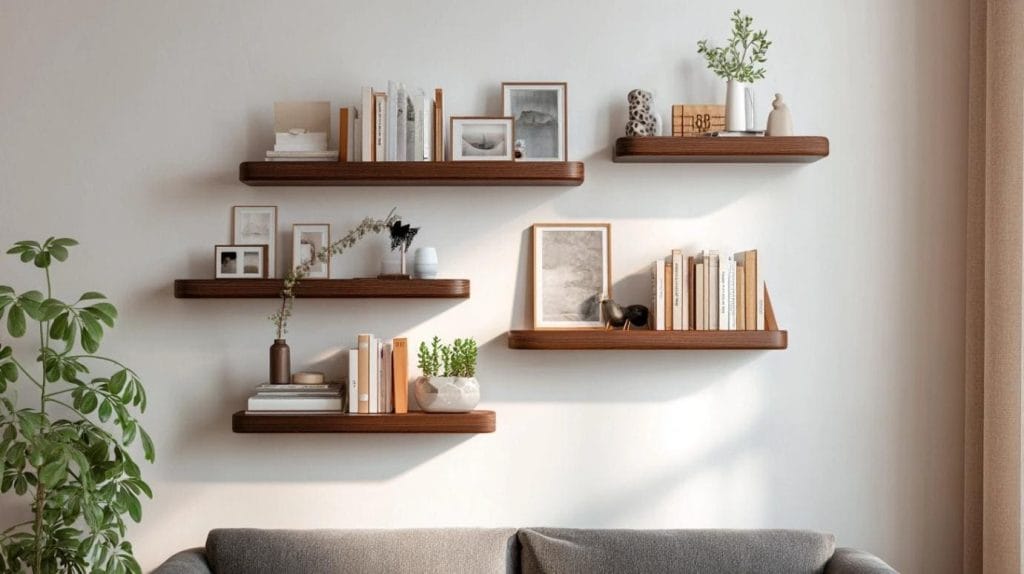 BAYKA Floating Wall Shelves Set styled with books, plants and decor in a cozy home